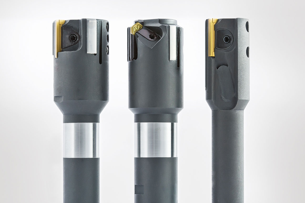 A selection of reamers with indexable inserts and guide pads from MAPAL.