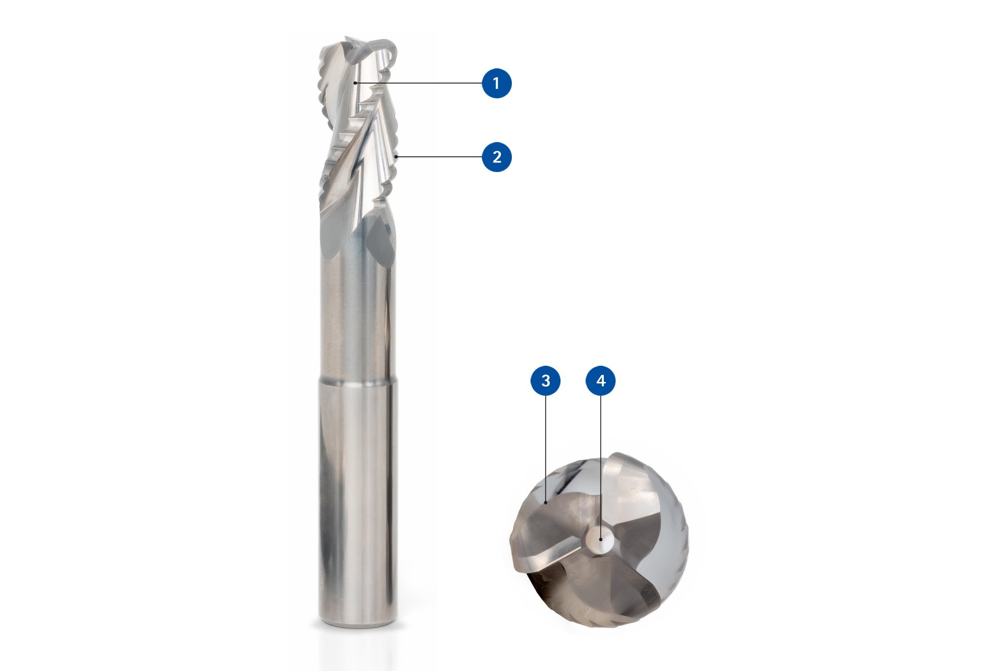 Solid carbide milling cutter OptiMill-Alu-Wave as a side and front view